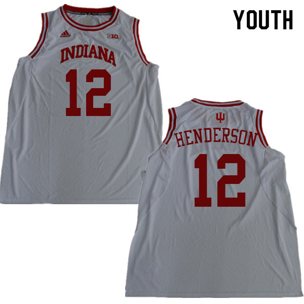 Youth #12 Jacquez Henderson Indiana Hoosiers College Basketball Jerseys Sale-White